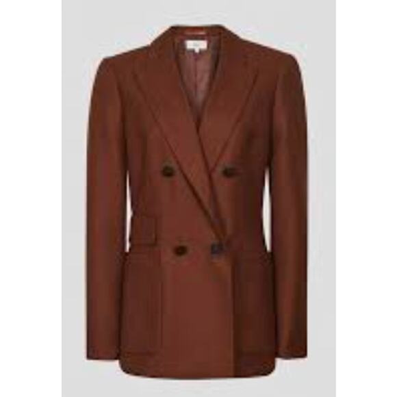 Reiss Finley Double Breasted Textured Twill Rust Brown Blazer Womens Office Work - Picture 4 of 15